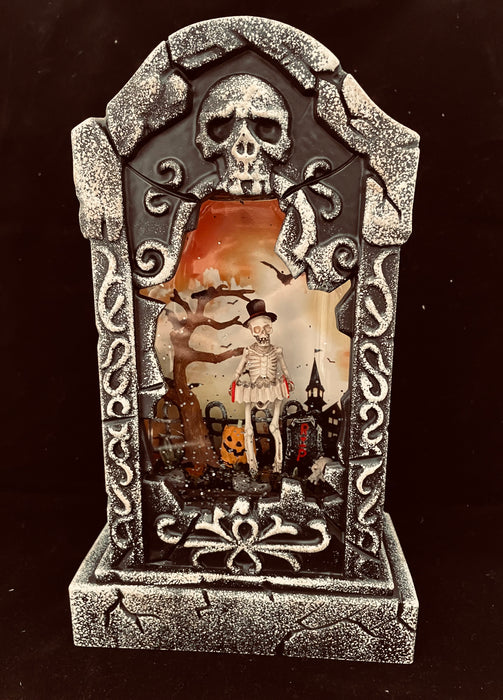 Halloween Tombstone with Skeleton, Lights, Snow and Spooky Sound