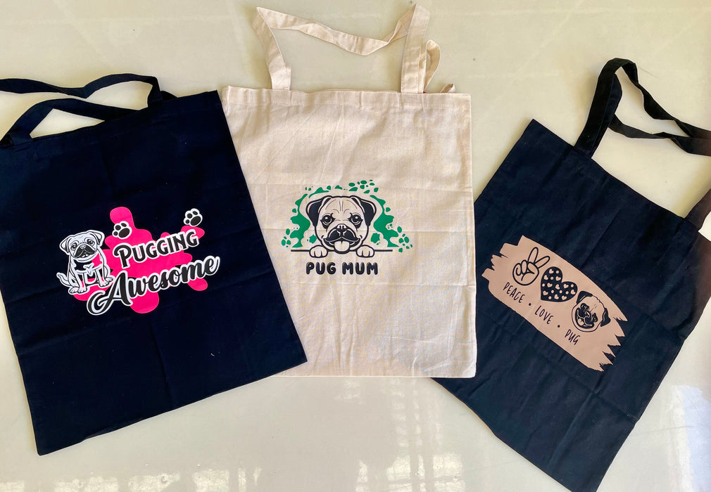 Pug Tote Bags - Cotton, Custom Crafted, Individual and Unique