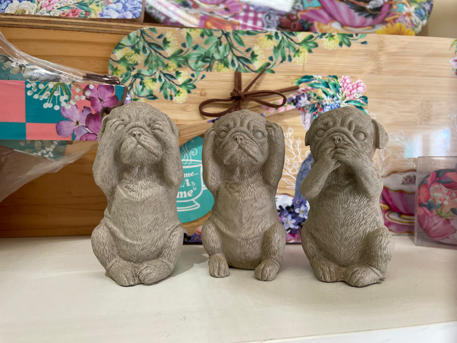 See, Hear and Speak No Evil Pug Statue Set.