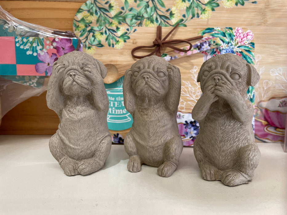 See, Hear and Speak No Evil Pug Statue Set.