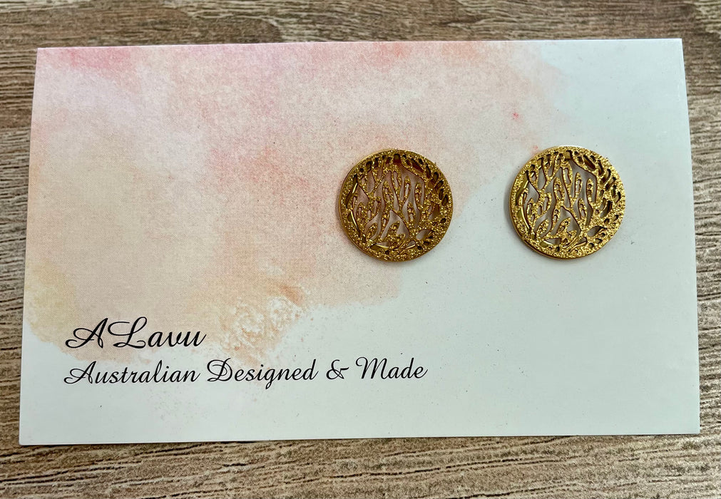 Stud Earrings - Mesh Tree Shimmer Gold Stainless Steel