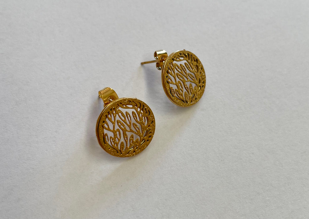 Stud Earrings - Mesh Tree Shimmer Gold Stainless Steel