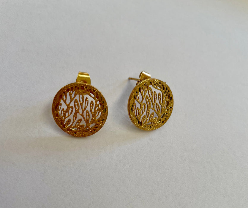 Stud Earrings - Mesh Tree Shimmer Gold Stainless Steel