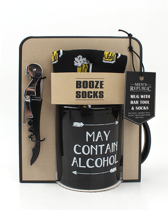 Men's Republic Mug Set - "May Contain Alcohol" inc Socks and Bar Multitool