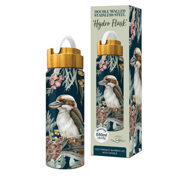 Double walled Stainless Steel Water Bottle 550ml with Bamboo Lid by Lisa Pollock