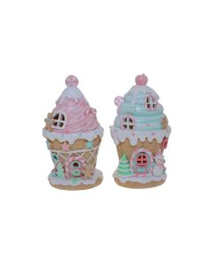 LED Gingerbread Houses - 20.8cm Mint and Pink